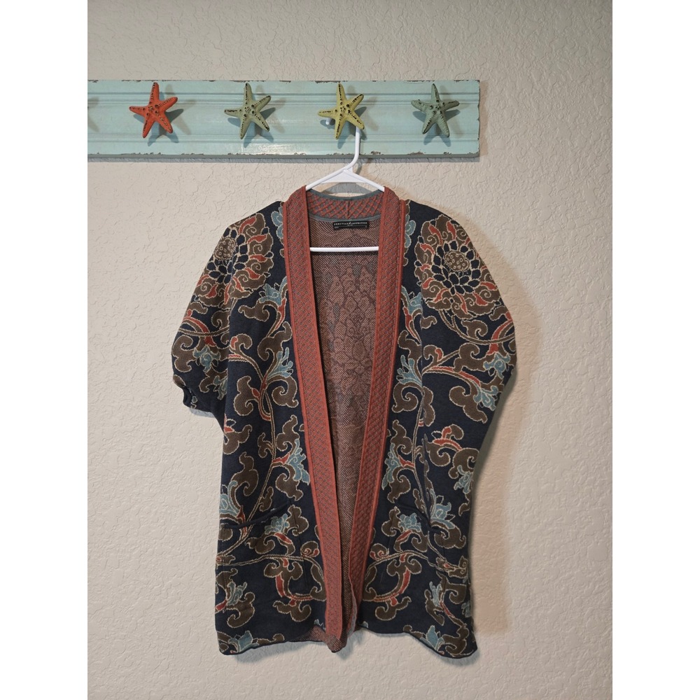Peruvian Connection XL Pima Cotton Floral Jacquard Open Front Cardigan Vest
